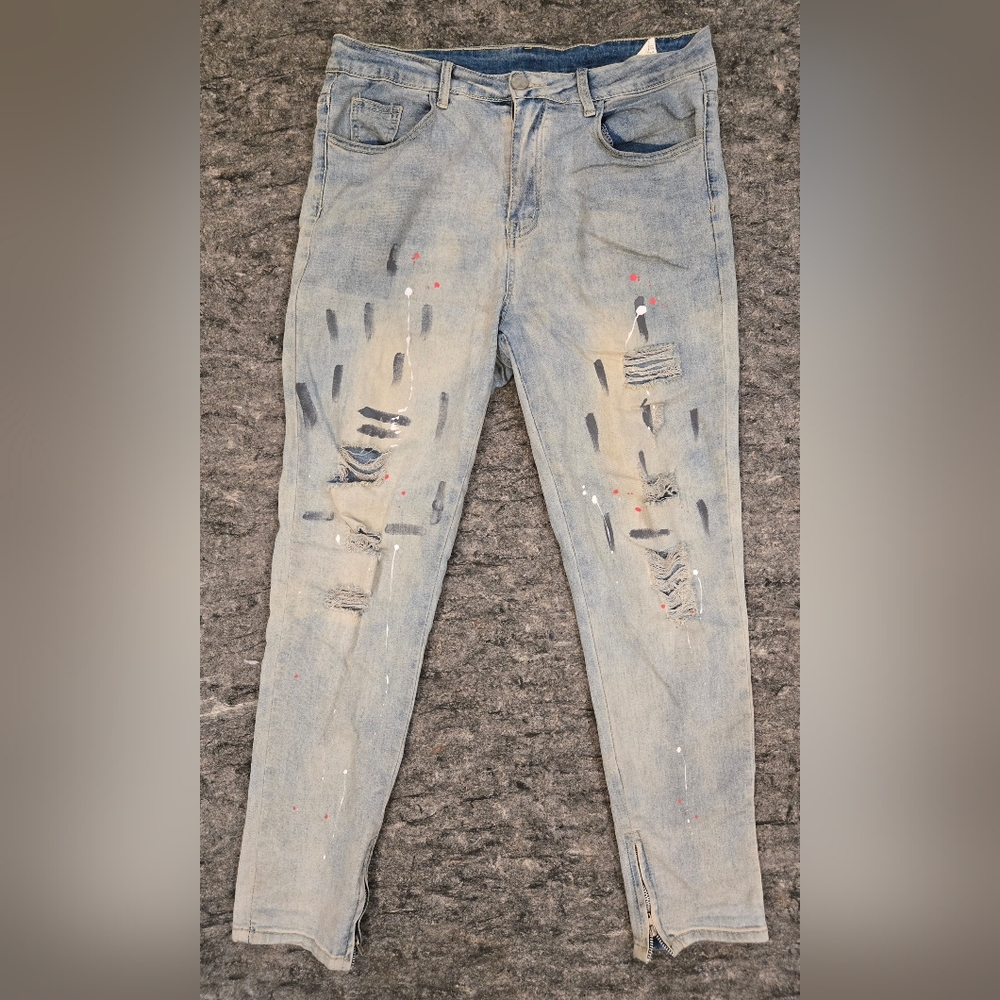 ROMWE Guys Ripped Zipper Hem Jeans - Picture 3 of 7